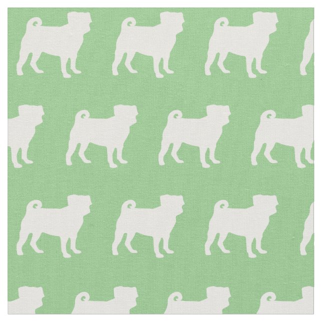 Pug Dog Silhouette Pet Sage Green Fabric (Close Up)