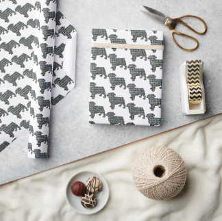 Pug Dog Silhouette Y&B Grid White Gift Wrapping Paper
