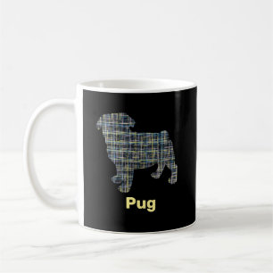 Pug Dog Silhouette Yellow & Blue Grid Coffee Mug