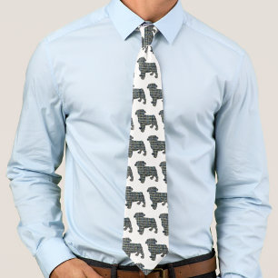 Pug Dog Silhouette Yellow & Blue Grid White Tie