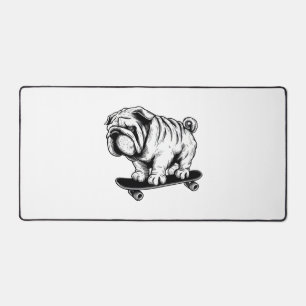 Pug dog skateboarder street art drawing desk mat