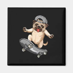Pug Dog Skater Skateboarder Skateboarding Gray Boy Magnet