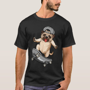Pug Dog Skater Skateboarder Skateboarding Gray Boy T-Shirt