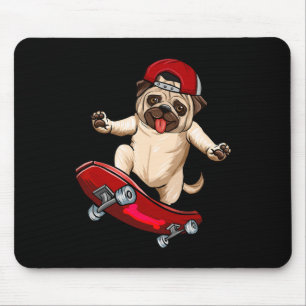 Pug Dog Skater Skateboarder Skateboarding Red Boys Mouse Mat