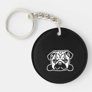 Pug Dog Sketch Portrait Key Ring