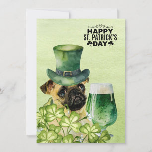 PUG Dog St. Patrick's Day with Hat and Beer Holiday Card