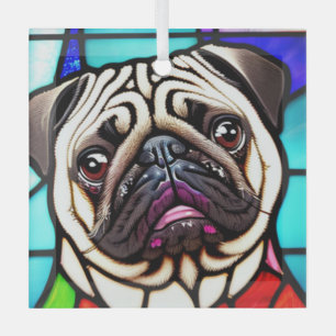Pug Dog "Stained Glass"  Glass Tree Decoration