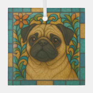 Pug Dog "Stained Glass"  Glass Tree Decoration