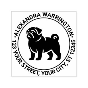 Pug Dog Standing Silhouette Name Return Address Self-inking Stamp