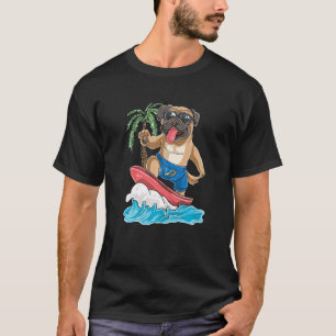 Pug Dog Surfing Retro Surf Board  Surfing T-Shirt