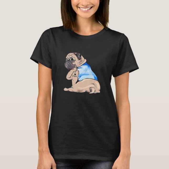 Pug Dog Tattoo I Love Mum Mother Day T-Shirt (Front)