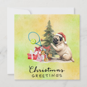 PUG Dog Tennis Christmas  themed  Holiday Card