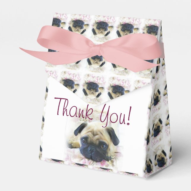Pug dog Thank You Party favour box (Front Side)