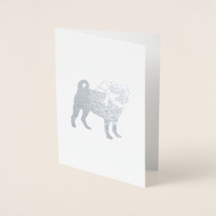Pug Dog Theme Part Celebration - Silver Foil Card