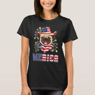 Pug Dog Us Flag Hat Fireworks Merica 4th Of July D T-Shirt