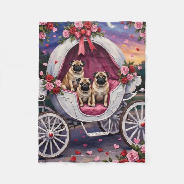 Pug Dog Valentine's Day Fleece Blanket (Front)