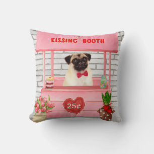 Pug Dog Valentine's Day Kissing Booth Cushion