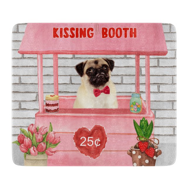 Pug Dog Valentine's Day Kissing Booth Cutting Board (Front)