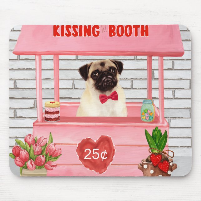 Pug Dog Valentine's Day Kissing Booth Mouse Mat (Front)
