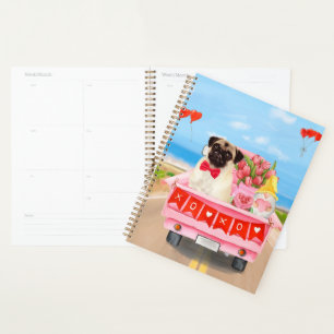 Pug Dog Valentine's Day Truck Hearts Planner