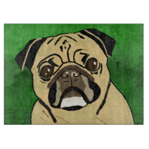 Pug Dog Watercolor Art Portrait Cutting Board