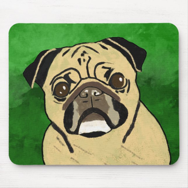 Pug Dog Watercolor Art Portrait Mouse Mat (Front)