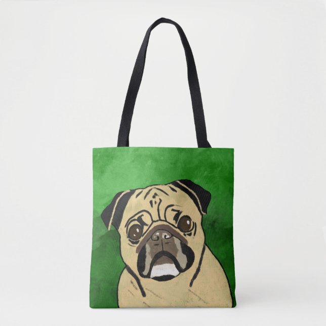 Pug Dog Watercolor Art Portrait Tote Bag (Front)