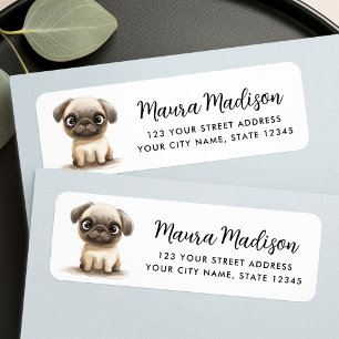 Pug dog watercolor illustration return address