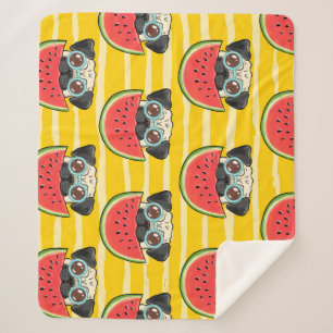 Pug Dog Watermelon: Summer Seamless. Sherpa Blanket