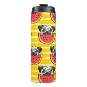Pug Dog Watermelon: Summer Seamless. Thermal Tumbler