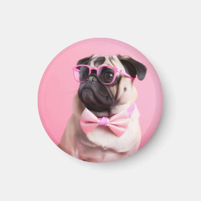 pug dog wearing bow magnet (Front)