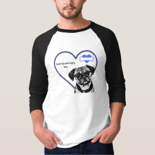 Pug Dog Wearing Glasses with Blue Heart T-Shirt