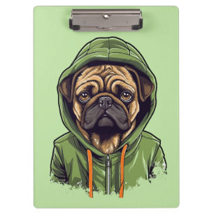 Pug Dog Wearing Green Hoodie Clipboard