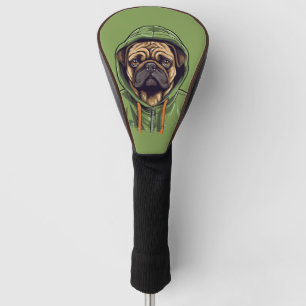 Pug Dog Wearing Green Hoodie Driver Golf Head Cover