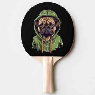 Pug Dog Wearing Green Hoodie Ping Pong Paddle