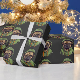 Pug Dog Wearing Green Hoodie Wrapping Paper