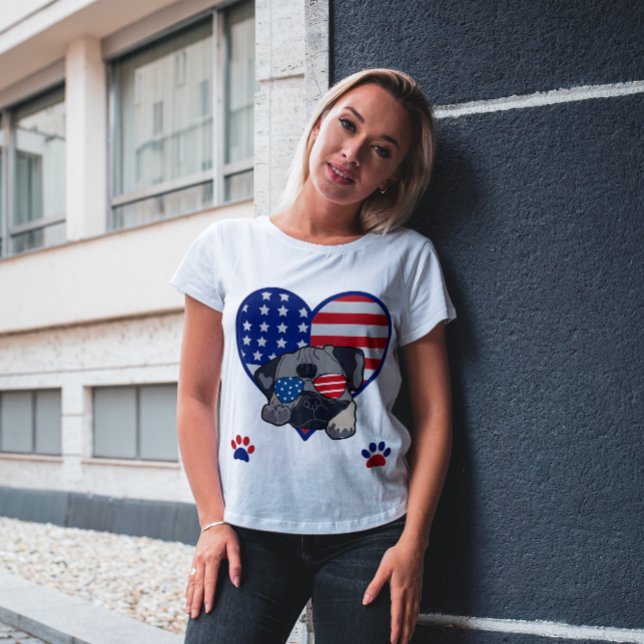 Pug Dog Wearing Sunglasses USA Flag Heart Unisex T-Shirt (Creator Uploaded)
