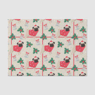 Pug Dog Wearing Sweater & Christmas Santa Hat Tissue Paper