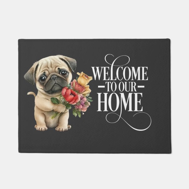 Pug Dog Welcome Doormat (Front)