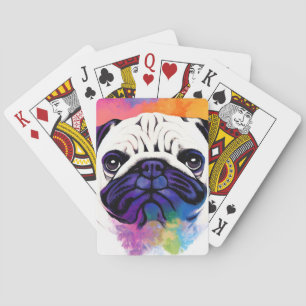 Pug Dog Wild Nature Animal Colors Art Painting Playing Cards