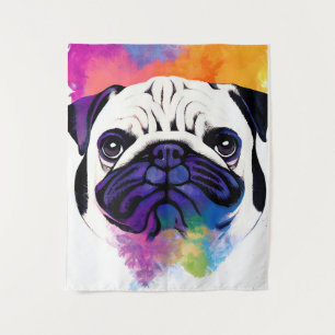 Pug Dog Wild Nature Animal Colors Art Painting Tapestry