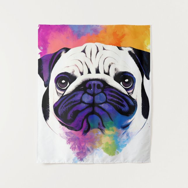 Pug Dog Wild Nature Animal Colors Art Painting Tapestry (Front)