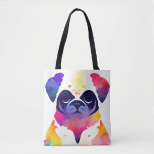 Pug Dog Wild Nature Animal Colors Art Painting Tote Bag