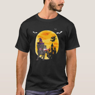 Pug Dog Witch Holding Knife Halloween Witch Flying T-Shirt