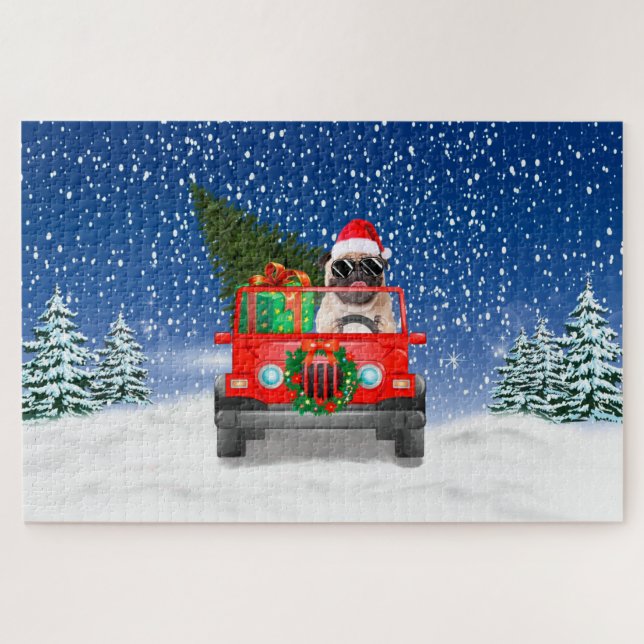 Pug dog with Christmas gifts Jigsaw Puzzle (Horizontal)