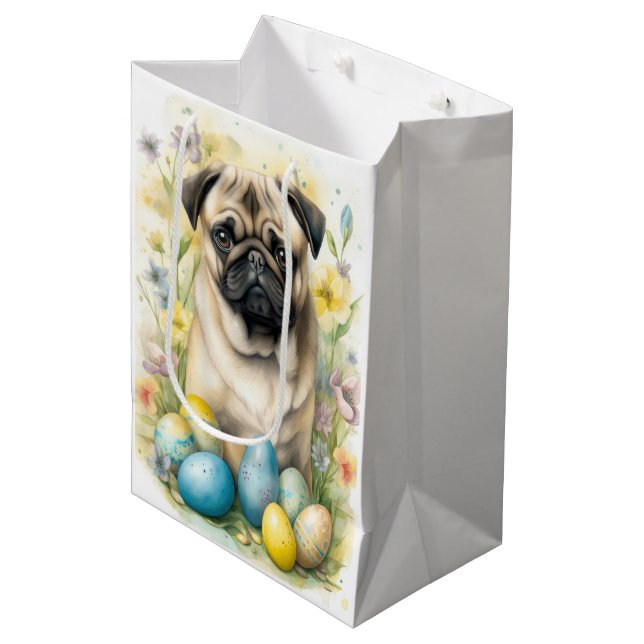 Pug Dog with Easter Eggs Holiday  Medium Gift Bag (Front Angled)