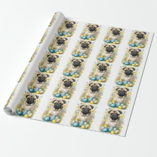 Pug Dog with Easter Eggs Holiday  Wrapping Paper