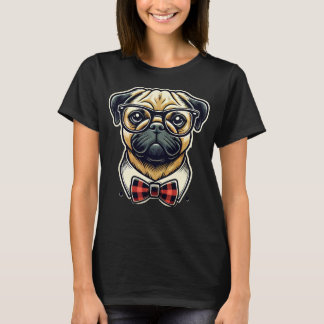 Pug Dog With Glasses Pop Art Style T-Shirt