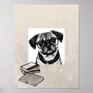 Pug Dog with Glasses Print