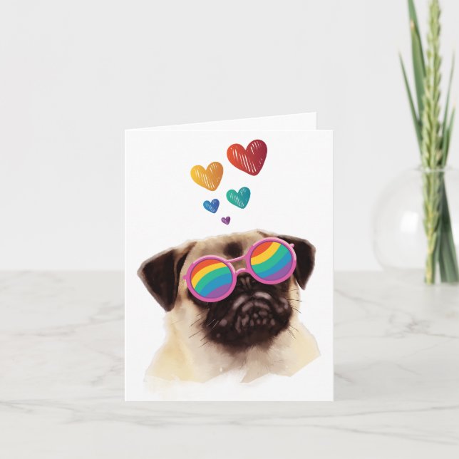 Pug Dog with Hearts Valentine's Day  Card (Front)